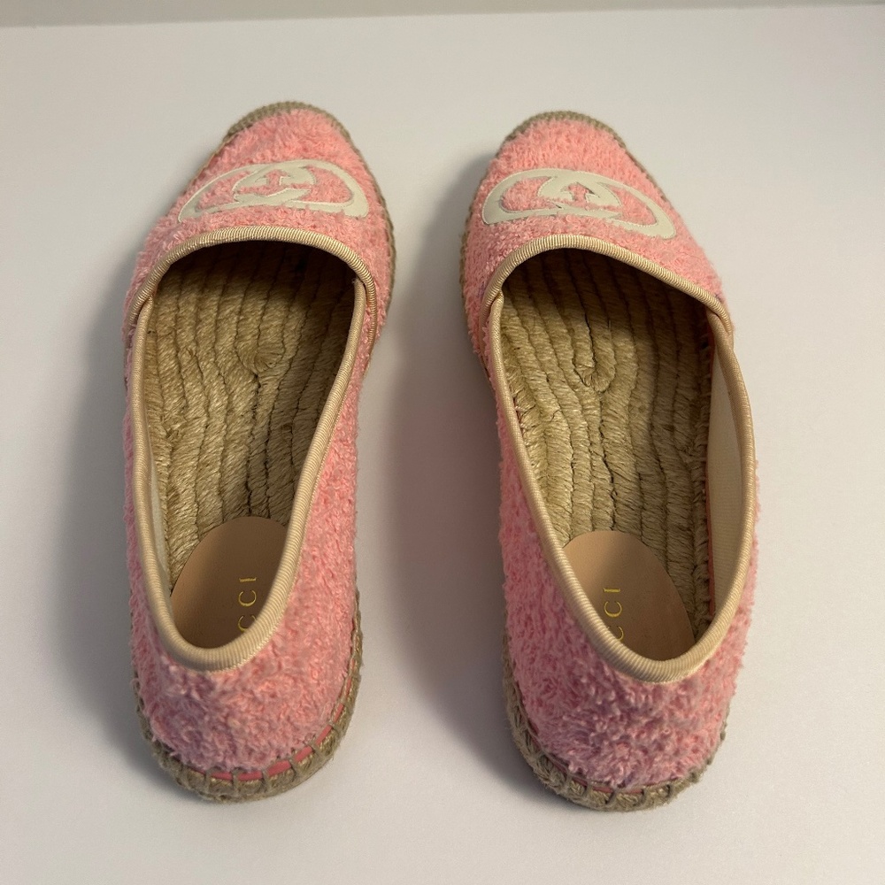 Gucci Pilar Dusty Pink Interlocking G Logo Terrycloth Espadrilles Size 6.5 - Picture 3 of 9
